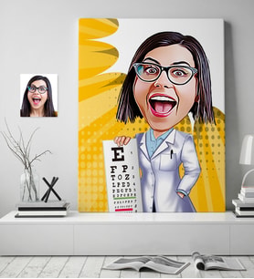 BK Gift Kişiye Özel Bayan Göz Doktoru Karikatür Kanvas Tablo 70x100cm 1
