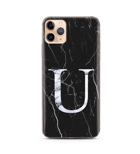 Iphone 11 Pro Max Siyah Mermer Harf Tasarımlı Telefon Kılıfı U-Harfi 