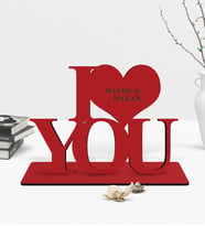 BK Gift Kişiye Özel I Love You Ahşap Kırmızı Masaüstü Biblo