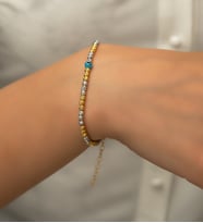 Papatya Silver Dorica Toplu Nazar Gözlü İki Renkli Fantezi 925 Ayar Gümüş Bileklik