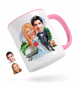 BK Gift Kişiye Özel Evleniyoruz Karikatürlü Pembe Kupa Bardak-1