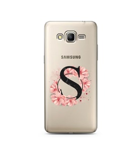 Pembe Çiçekli Harf Tasarım Süper Şeffaf Silikon Telefon Kılıfı Samsung Grand Pri