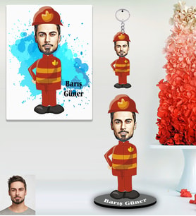 Kişiye Özel İtfaiyeci Karikatürlü 3 lü Hediye Seti Bay-1