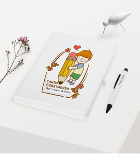 BK Gift Kişiye Özel Canım Öğretmenim Temalı Beyaz Defter Kalem Hediye Seti - 1