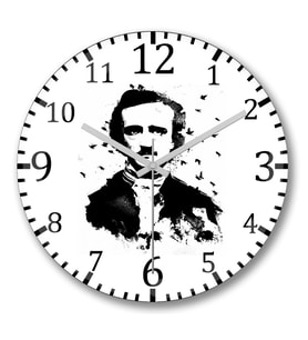 Edgar Allan Poe Duvar Saati Bombeli Gercek Cam