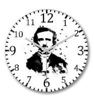 Edgar Allan Poe Duvar Saati Bombeli Gercek Cam