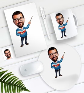 BK Gift Kişiye Özel Bay Öğretmen Karikatürlü Defter Kalem Kupa Mouse Pad Seti-4 (Model 1)
