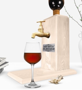 BK Gift Kişiye Özel Üretim Musluklu Doğal Ahşap ŞarapStandı - Ahşap (Bej)