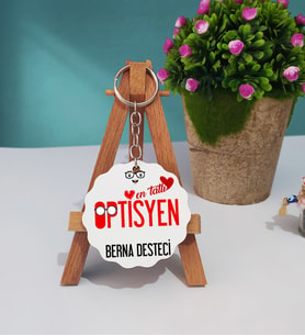 Mesajlı Optisyen Tasarımlı Kişiye Özel Optisyen Ahşap Anahtarlık