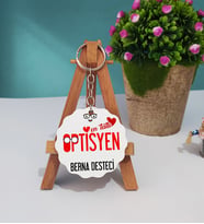 Mesajlı Optisyen Tasarımlı Kişiye Özel Optisyen Ahşap Anahtarlık