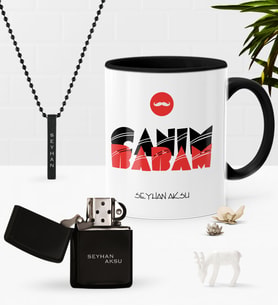 BK Gift Kişiye Özel Canım Babam Siyah Kupa Benzinli Çakmak Kolye Seti-5 (Model 1)