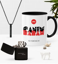 BK Gift Kişiye Özel Canım Babam Siyah Kupa Benzinli Çakmak Kolye Seti-5 (Model 1)