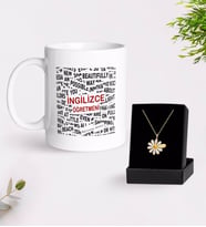 BK Gift Kişiye Özel İngilizce Öğretmeni Beyaz Kupa ve Papatya Kolye Hediye Seti-3 (Model 1)