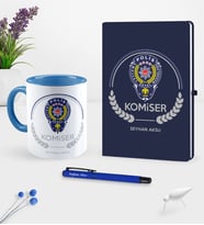 BK Gift Kişiye Özel Komiser Temalı Lacivert Defter Kalem Kupa Seti - 2 (Model 1)