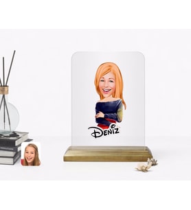 BK Gift Kişiye Özel Kadın Karikatürlü Ahşap Standlı Çerçeve-12 (Beyaz)