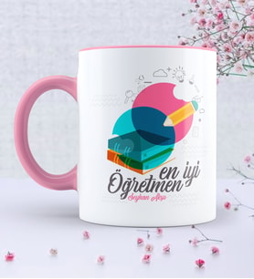BK Gift Kişiye Özel En İyi Öğretmen Pembe Kupa Bardak  3
