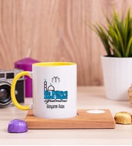 Din Kültürü Öğretmeni Ahşap Altlıklı Mumlu Sarı Kupa Bardak