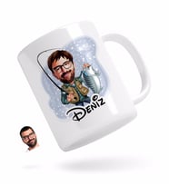 BK Gift Kişiye Özel Erkek Balıkçı Karikatürlü Beyaz Kupa Bardak