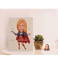 BK Gift Kişiye Özel Süper Girl Karikatürlü Otantik Masaüstü Ahşap Palet Çerçeve-1 (Beyaz)