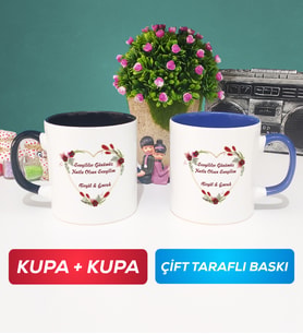 İkili Sevgiliye Sevgililer Günü Hediyesi 13 Kupa Bardak Siyah Lacivert
