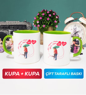 İkili Sevgiliye Sevgililer Günü Hediyesi 3 Kupa Bardak Yeşil