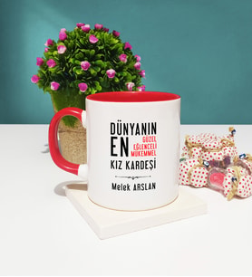 Kız Kardeş Tasarımlı Kişiye Özel Kız Kardeş Kupa Bardak Kırmızı