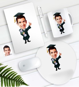 BK Gift Kişiye Özel Bay Mezun Karikatürlü Defter Kalem Kupa Mouse Pad Seti (Model 1)