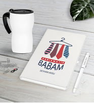 BK Gift Kişiye Özel Karizmatik Babam Beyaz Defter Kalem Termos Mug Seti (Model 1)