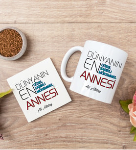 Dünyanın En İyi Annesi Beyaz Kupa Bardak Ve Bardak Altlığı Seti