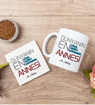 Dünyanın En İyi Annesi Beyaz Kupa Bardak Ve Bardak Altlığı Seti