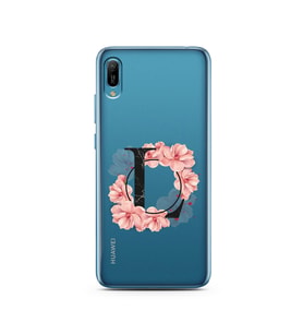 Pembe Çiçekli Harf Tasarım Süper Şeffaf Silikon Telefon Kılıfı Huawei Y6 2019 L-