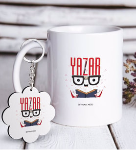 BK Gift Kişiye Özel Mesleki Yazar Beyaz Kupa ve Anahtarlık Hediye Seti-1 (Model 1)