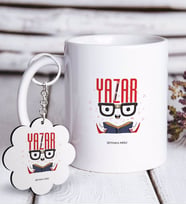 BK Gift Kişiye Özel Mesleki Yazar Beyaz Kupa ve Anahtarlık Hediye Seti-1 (Model 1)