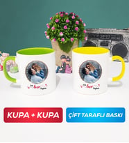 İkili Sevgiliye Sevgililer Günü Hediyesi 11 Kupa Bardak Yeşil Sarı