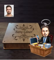 Kişiye Özel Avukat Karikatürlü Ahşap Anahtarlık Kutulu Bay-2
