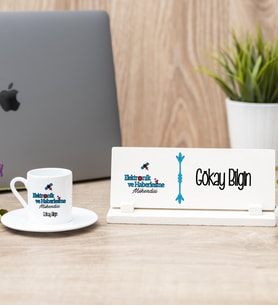 Elektronik Ve Haberleşme Mühendisi Türk Kahvesi Fincanı Ve Masa İsimliği Hediye Seti
