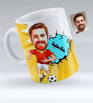 BK Gift Kişiye Özel Sarı Kırmızı Futbolcu Karikatürlü Beyaz Kupa Bardak  2