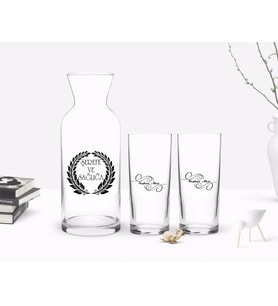 BK Gift Kişiye Özel Renkli Baskılı İsimli İkili Rakı Bardağı ve Karaf Hediye Seti-3 (Model 1)