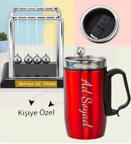 Kişiye Özel İsimli Kırmızı Termos Bardak & Newton Denge Topu Dekoratif