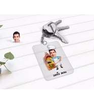 BK Gift Kişiye Özel Erkek Kebapçı Karikatürlü Şeffaf Pleksi Anahtarlık-1 (Beyaz)