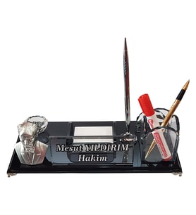 Masalık Buro Ofıs Kalemlık M530SILVER ATA GUMUS Masa İsimliği (Beyaz - Gümüş)