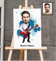 Kişiye Özel Gitarist Karikatürlü  Ahşap Tablo 30x47 Bay-2