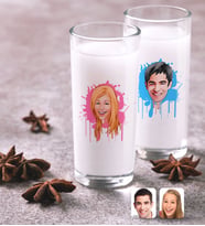 BK Gift Kişiye Özel Renkli Baskılı Erkek ve Bayan Karikatürlü İkili Rakı Bardağı Seti-1 (Beyaz)