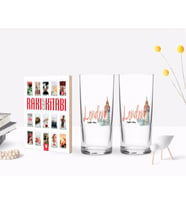 BK Gift Kişiye Özel Renkli Baskılı London Tasarımlı İkili Rakı Bardağı ve Rakı Cep Kitabı Hediye Seti-2 (Model 1)