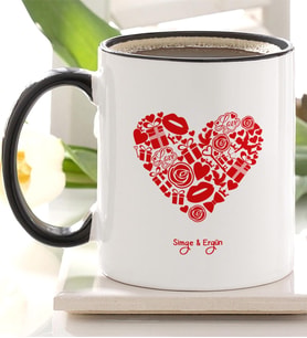 BK Gift Kişiye Özel Siyah Kupa Bardak Sevgililer Günü Temalı 53