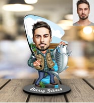 Kişiye Özel Balıkçı Karikatürlü Ahşap Biblo Bay-1