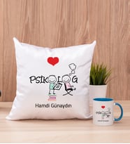 Psikolog Kare Yastık ve Mavi Kupa Bardak