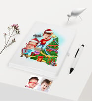 BK Gift Kişiye Özel Yılbaşı Temalı Kardeşler Karikatürlü Beyaz Defter Kalem Seti - 1