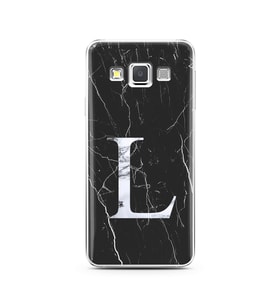 Samsung A3 (2015) Siyah Mermer Harf Tasarımlı Telefon Kılıfı L-Harfi 