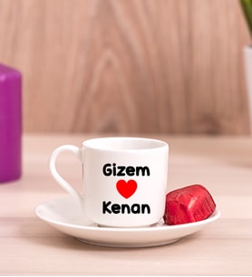 Sevgililere Özel İsim Yazılı Porselen Türk Kahvesi Fincanı
